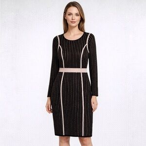 Calvin Klein Blush Pink Black Long Sleeve Midi Sweater Dress Size Medium